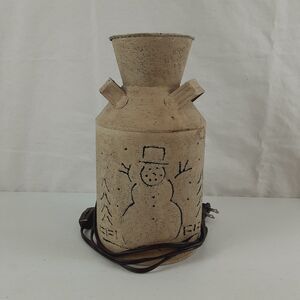 Rustic Primitive Cut Snowman Winter Night Light Milk Can Lighted Decoration 10"